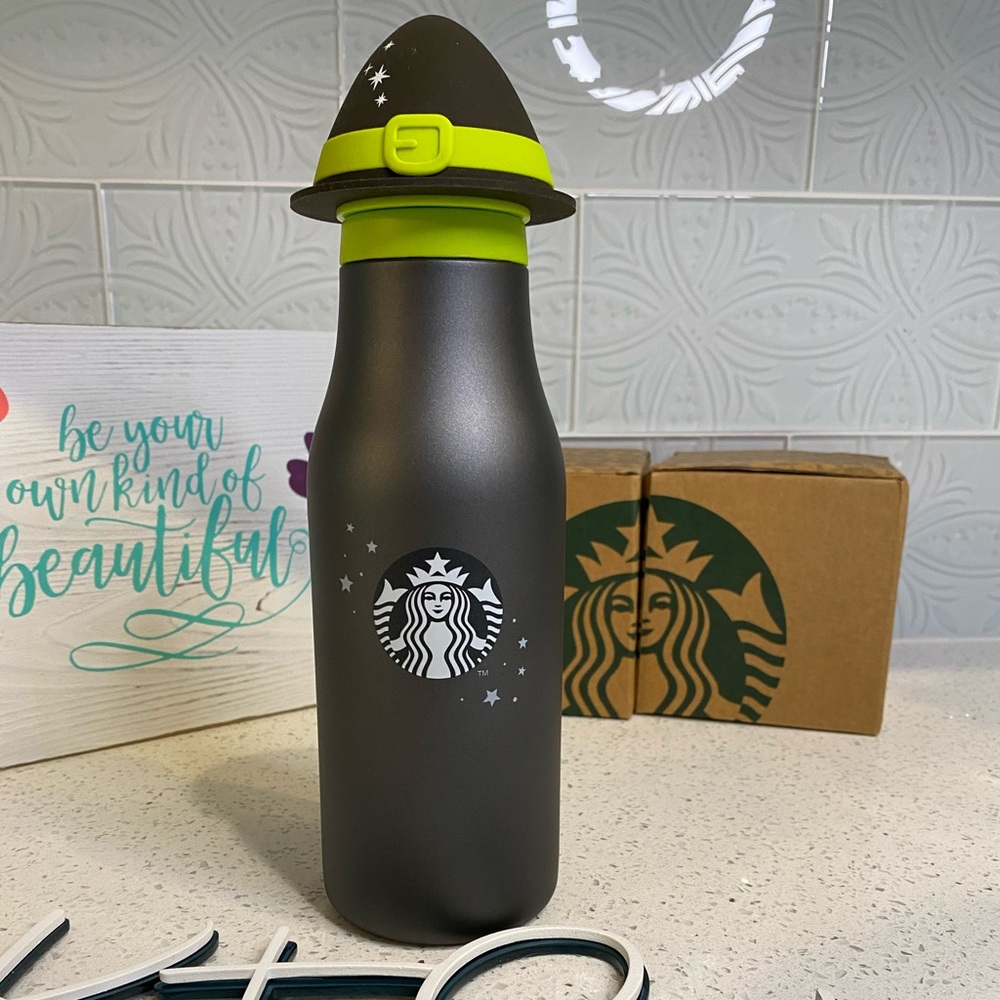 Starbucks Black & Green Stainless Steel Witch Water Bottle with Strainer, Korea